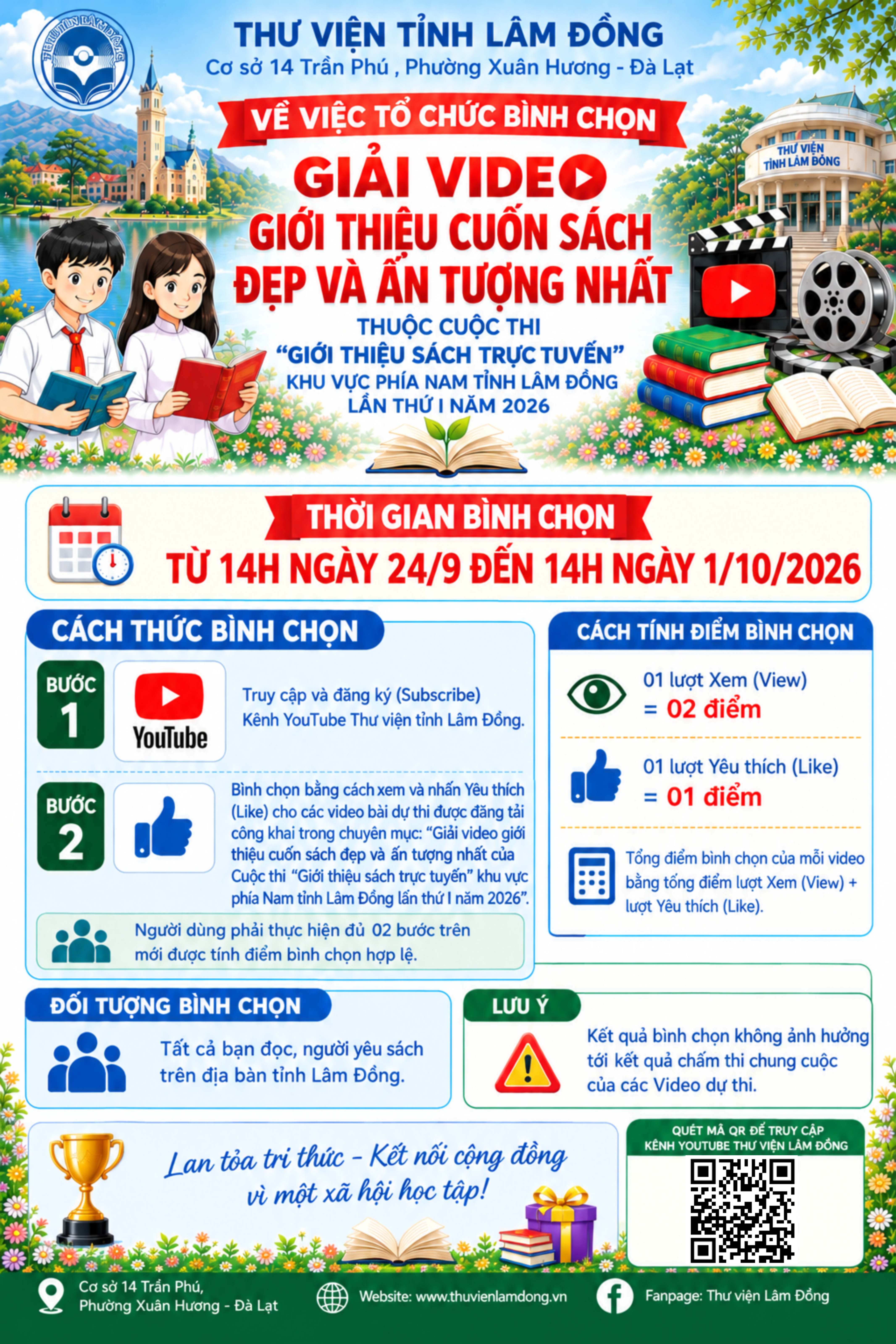 Hướng dẫn bình chọn các video clip tham gia Giải thưởng Video giới thiệu cuốn sách đẹp và ấn tượng nhất thuộc Cuộc thi “Giới thiệu sách trực tuyến” khu vực phía Nam tỉnh Lâm Đồng lần thứ I năm 2026